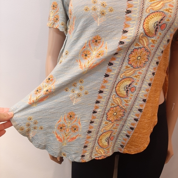 💠Anthropologie POSTMARK Paisley Top Boho Patchwork Short Sleeve Tshirt Size XS - Picture 5 of 13
